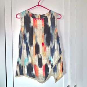 DKNY MULTICOLOUR FRINGE LINEN TOP SIZE M